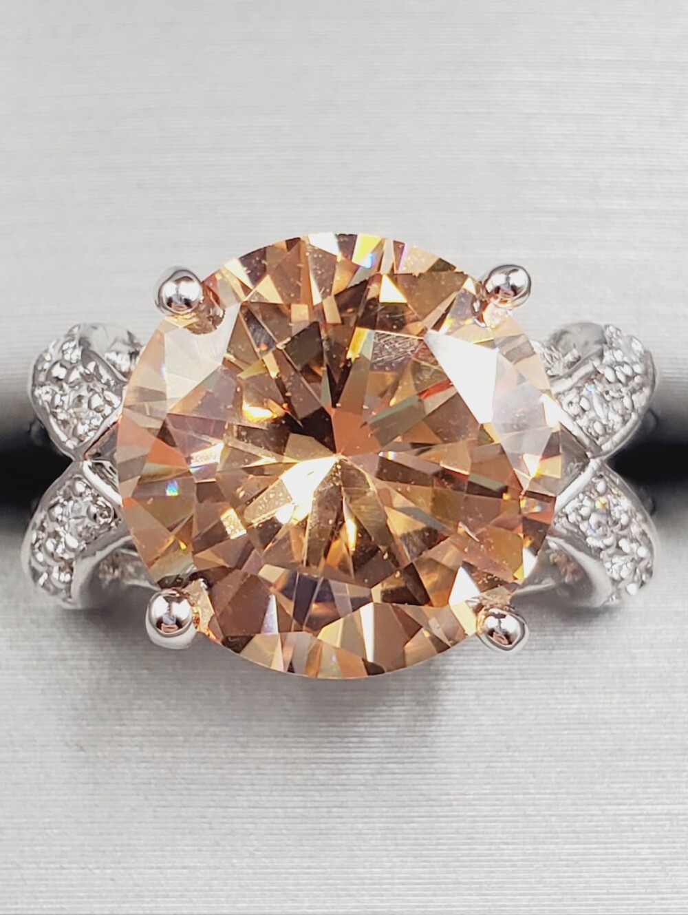 Champagne Round Solitaire Ring - 925 Sterling Silver